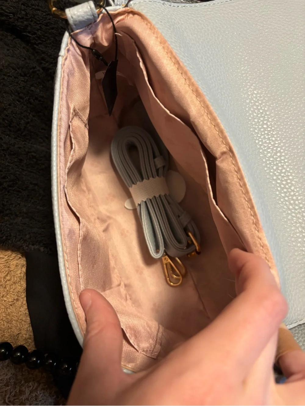 kate spade light blue Leather Shoulder Bag with Gold Logo